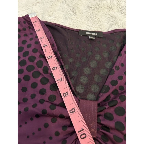 Express-Purple With Sheer Black-Polka Dot-Blouse-Split Shoulder-V Neck-Small-Use - Picture 10 of 10